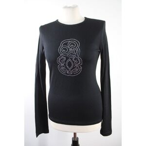 Workshop S Black 100% Wool Long Sleeve Rhinestone Top New Zealand Axolotl